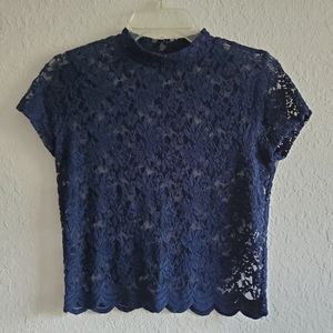 Ambiance Navy Lace Crop Blouse